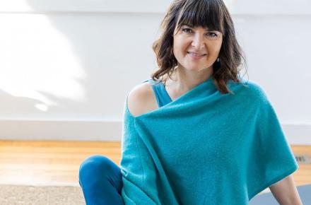 woman in blue sweater